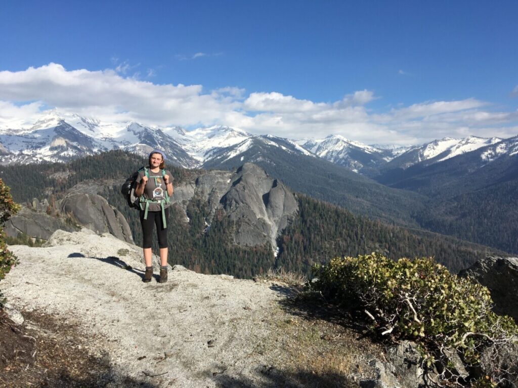 Abbie backpacking in the mountains
