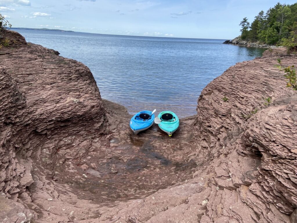 Kayaks in a cove at Little Presque Isle